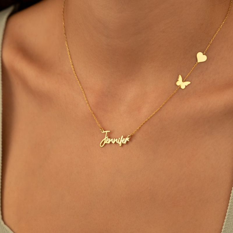 Birth Flower Necklace - 여성을위한 맞춤형 맞춤형 나비 하트 모양